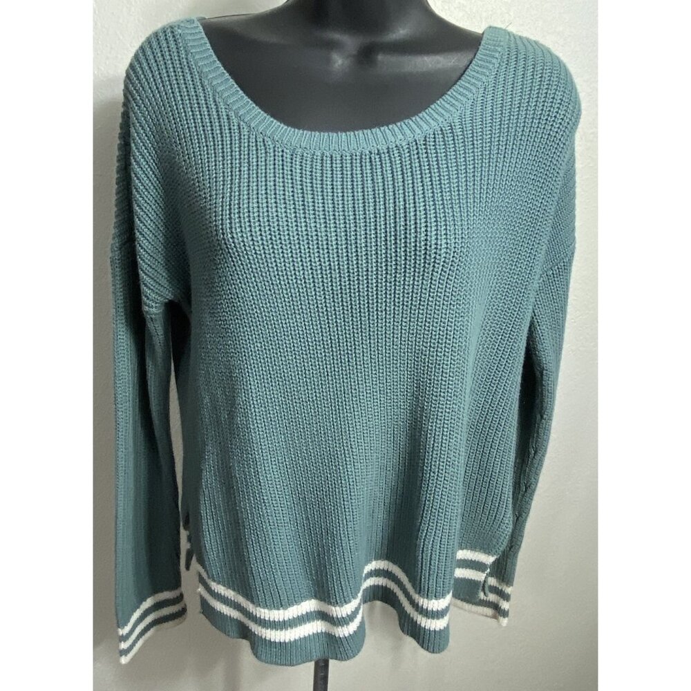 Pink Rose Size L Sweater Long Sleeve Cross Cross Back Light Green